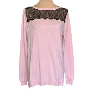 NWT Cullen Sweater Sz.L Pink Black Lace Ballet Neck Lightweight Relaxed Fit